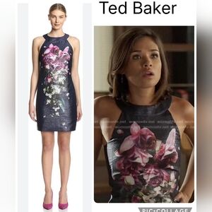 Ted Baker Navy Floral Print Mini Dress Sz 6us